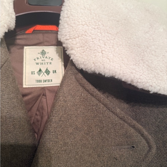 Todd Snyder Olive Military Coat with Gold Buttons & shearling Collar - Picture 5 of 16